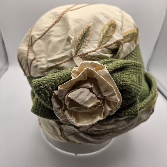 Maggie Mae Adjustable Elegant Cream Green Satin Floral...